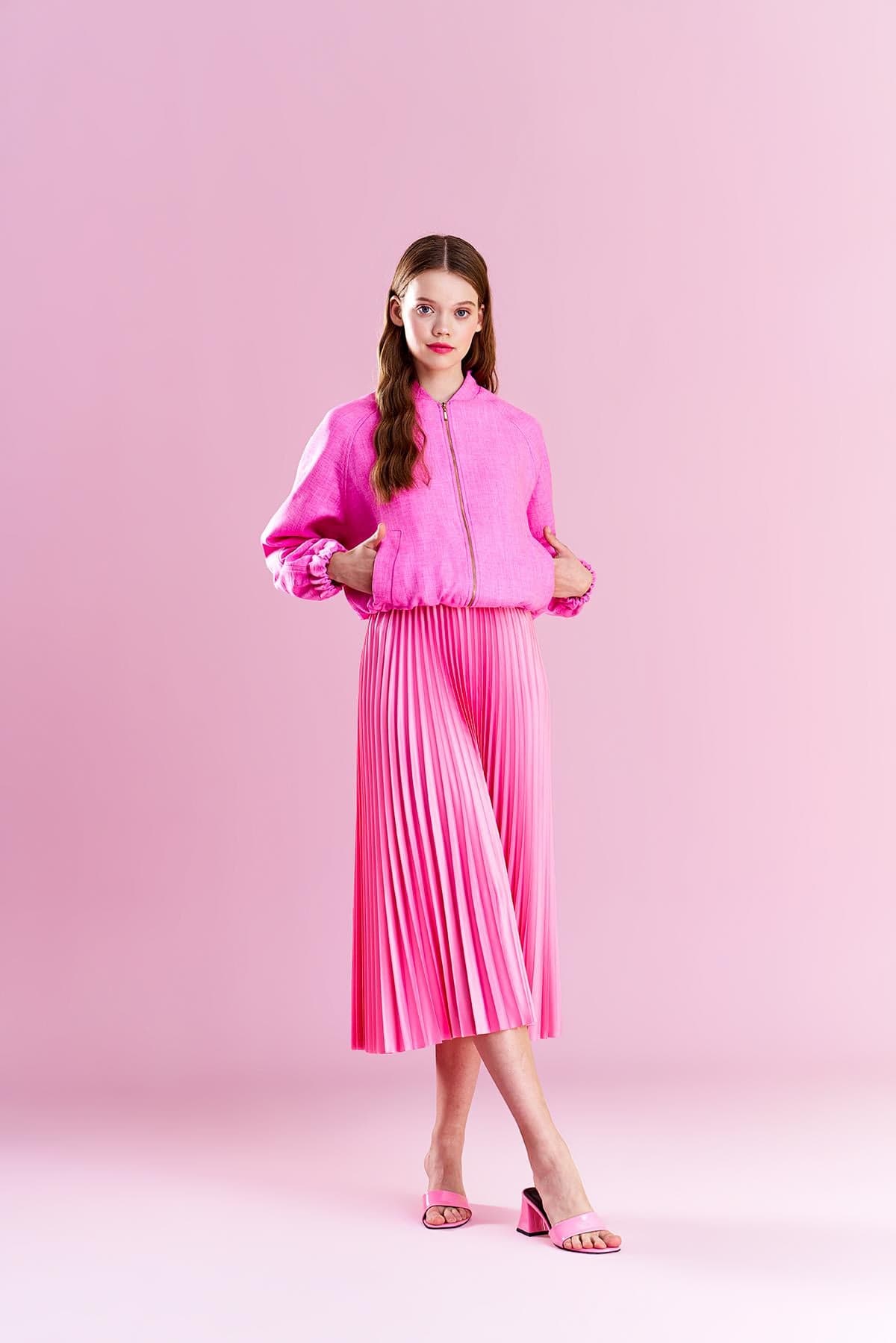 EMY PLİSOLE ETEK - PEMBE