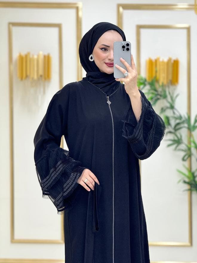 Rayne Kolları Tasarım Abaya Siyah