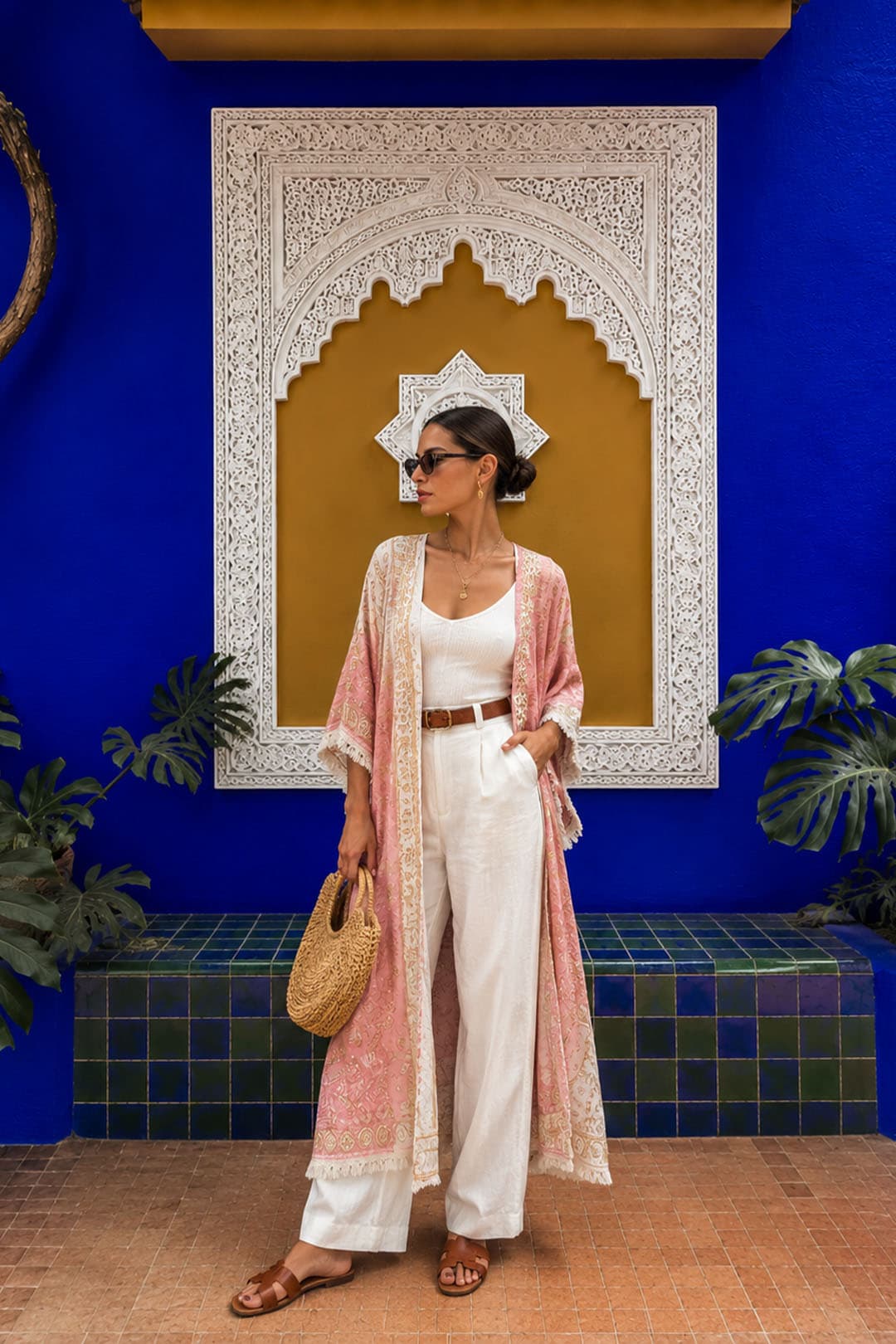Etnik Desen Bağlamalı Kimono Pembe-IBN43029