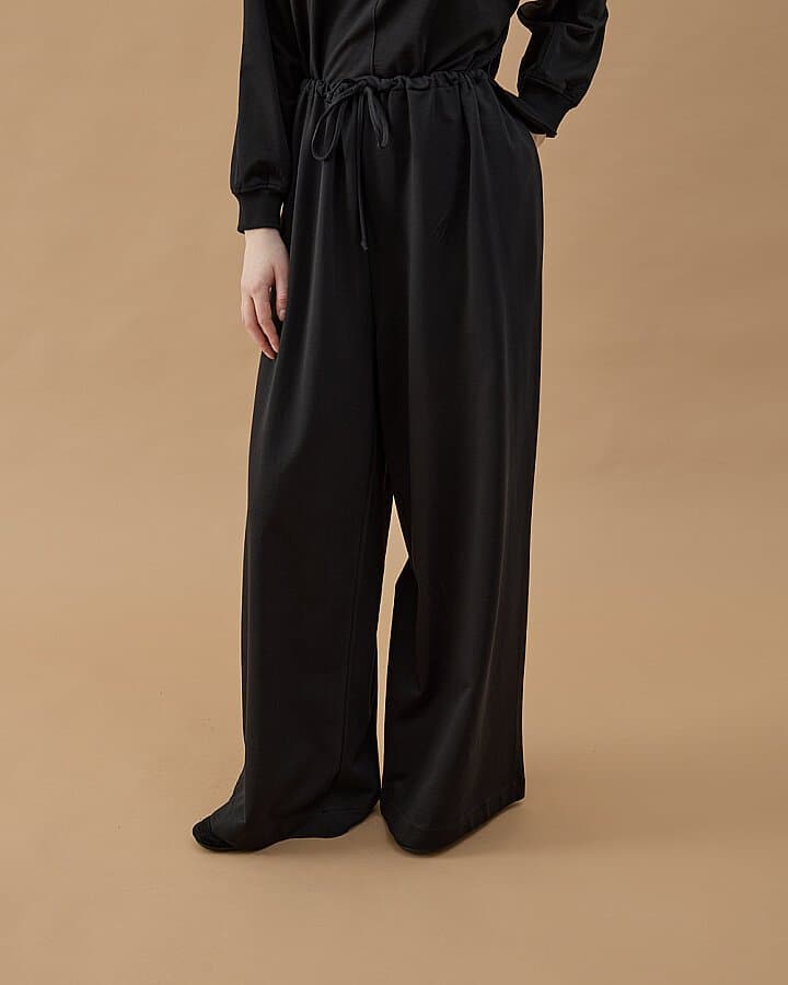 Cotton İki İplik Wide Leg Bol Eşofman Altı Siyah