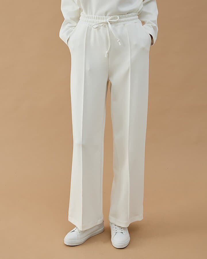 Premium Doubleface Straight Fit Nervürlü Eşofman Altı Ekru