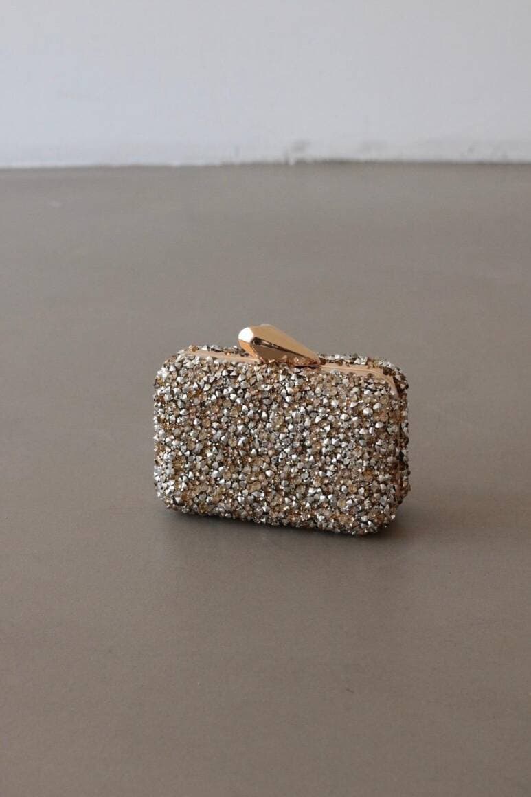 Brightness Taşlı Clutch Çanta Gold Gümüş
