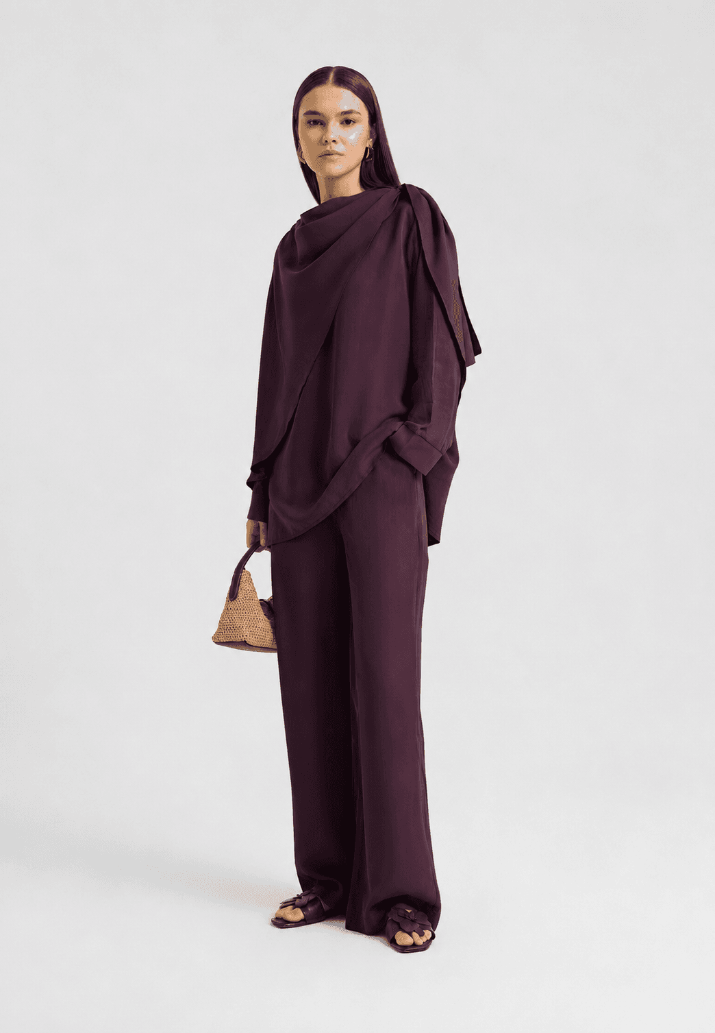 Rin Drape Yaka Bluz Takım Mürdüm- RS268625