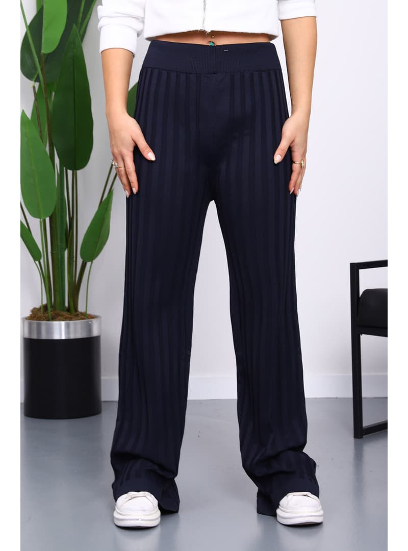 Lacivert Fitilli Triko Bol Paça Pantolon