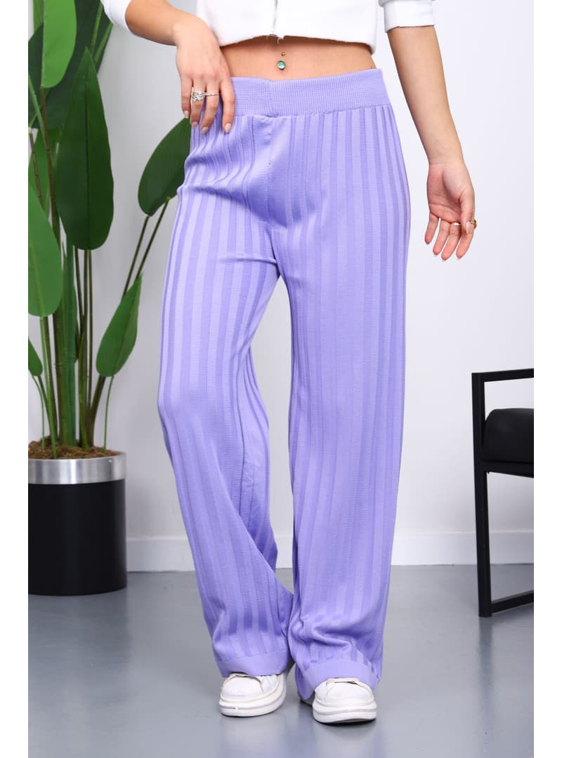 Fitilli Triko Bol Paça Pantolon Lila