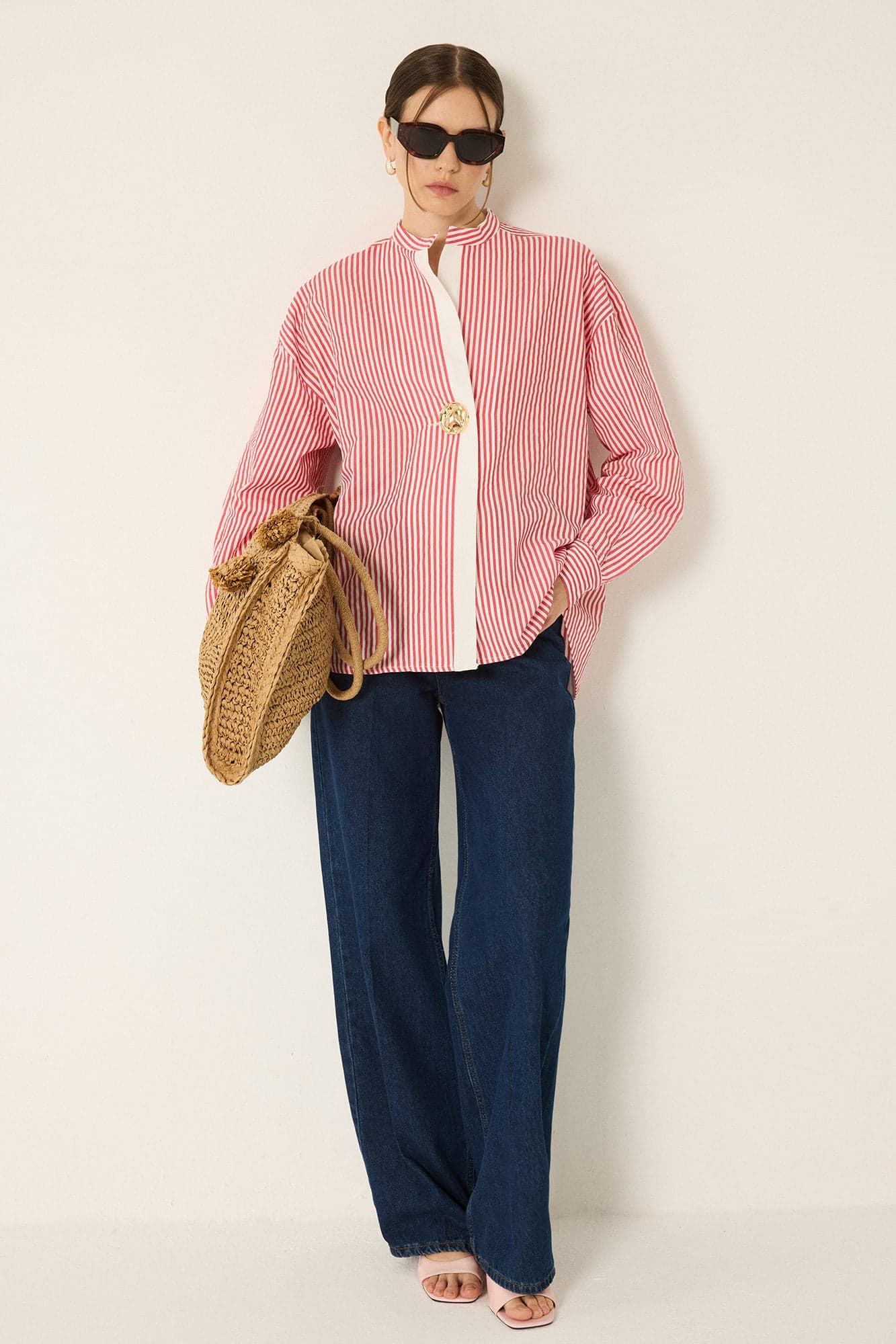 STRIPED TUNIC WITH METAL BUTTONS