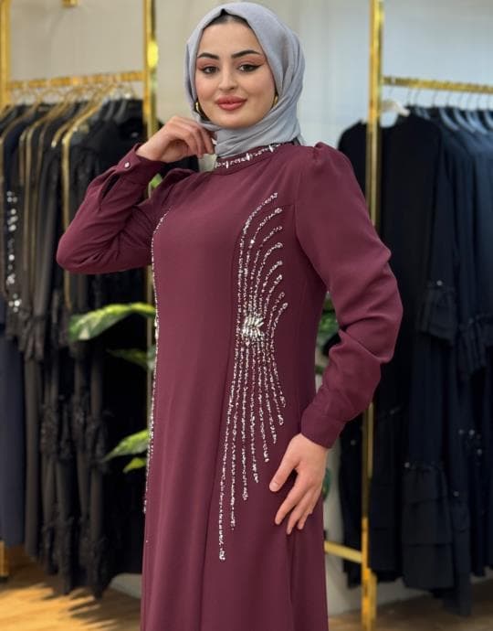 Bayan Bordo 18100 Melek elbise Yanm dökme taş