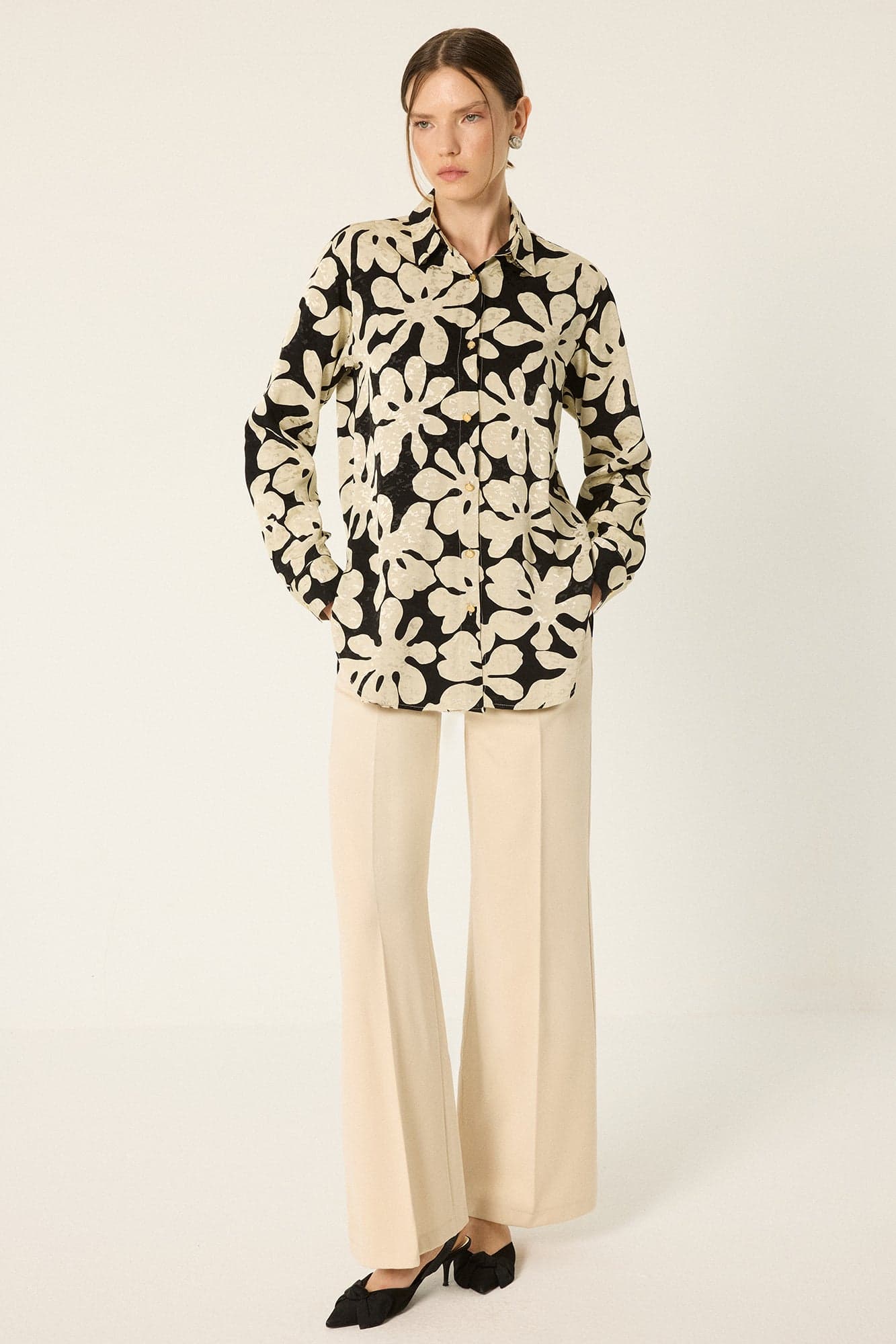 JACQUARD FLORAL FLOWY SHIRT