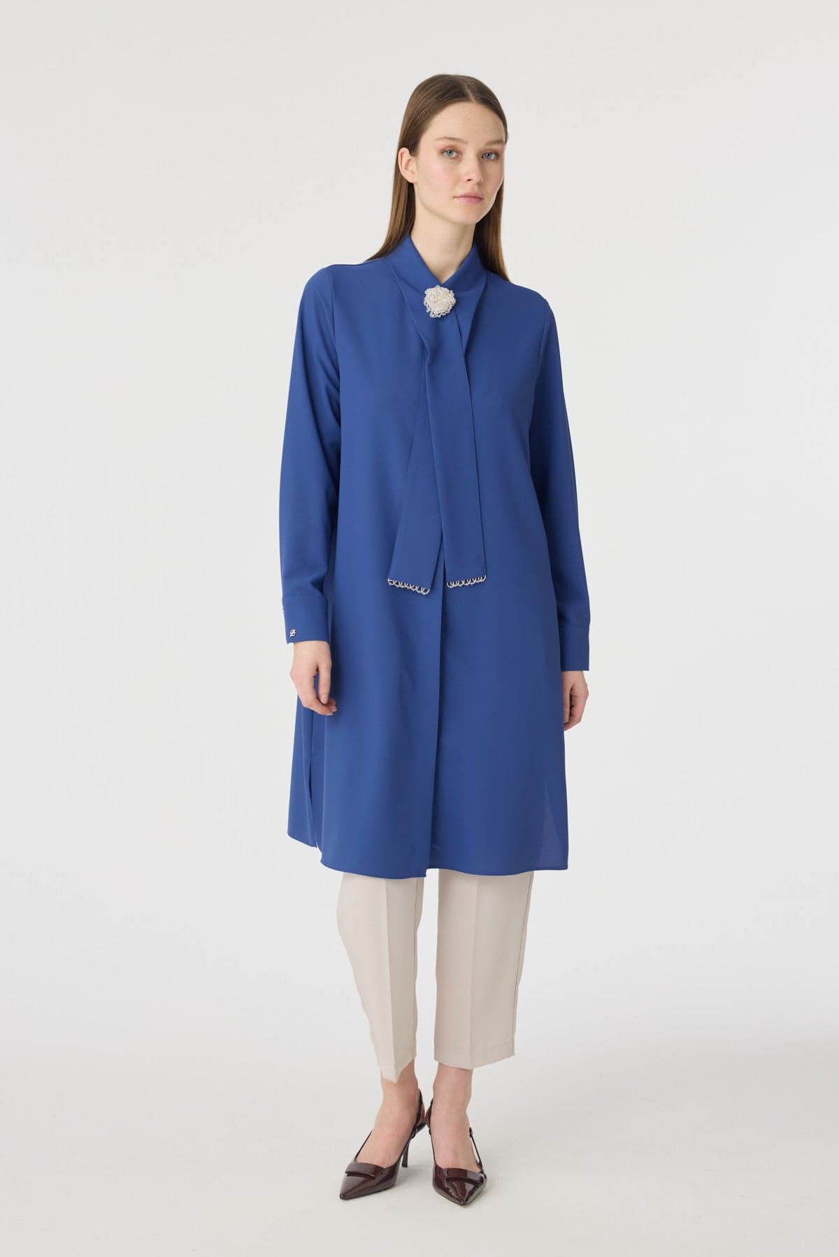 İnci Detaylı Şal Yaka Indigo Tunik 1672