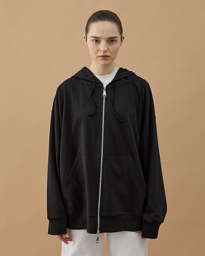 Cotton İki İplik Fermuarlı Kapüşonlu Sweatshirt Siyah