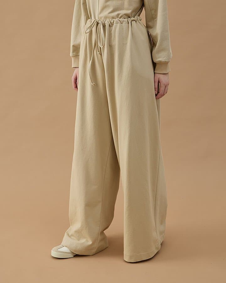 Cotton İki İplik Wide Leg Bol Eşofman Altı Bej
