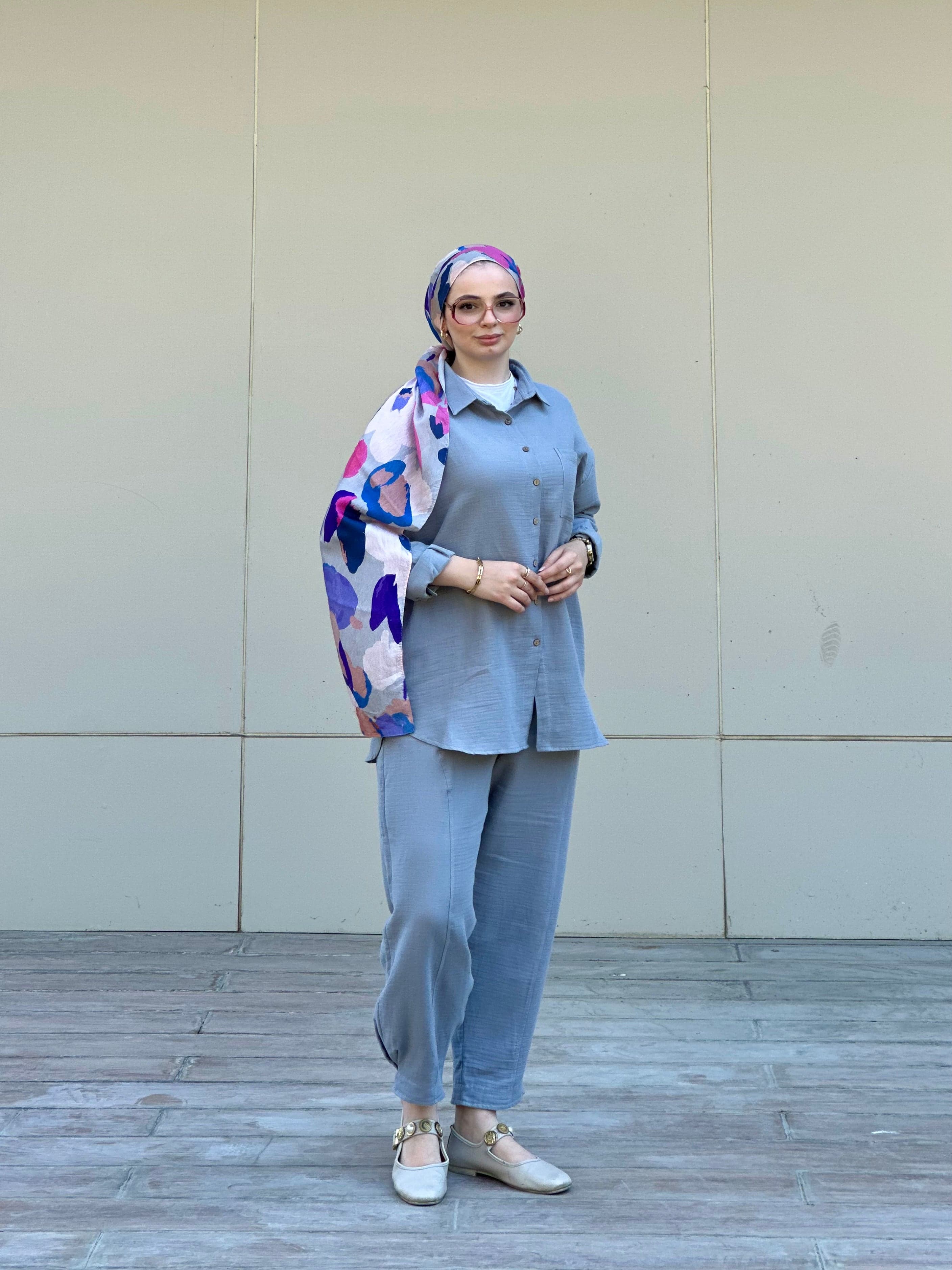 Müslin Gömlek Takım Gri-RS090
