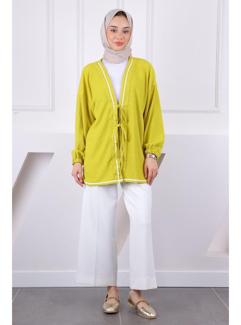 Yağ Yeşili Bürümcük Kimono