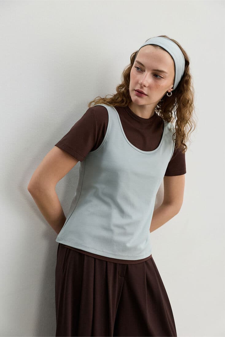 ACI KAHVE FIT KISA KOLLU T-SHIRT