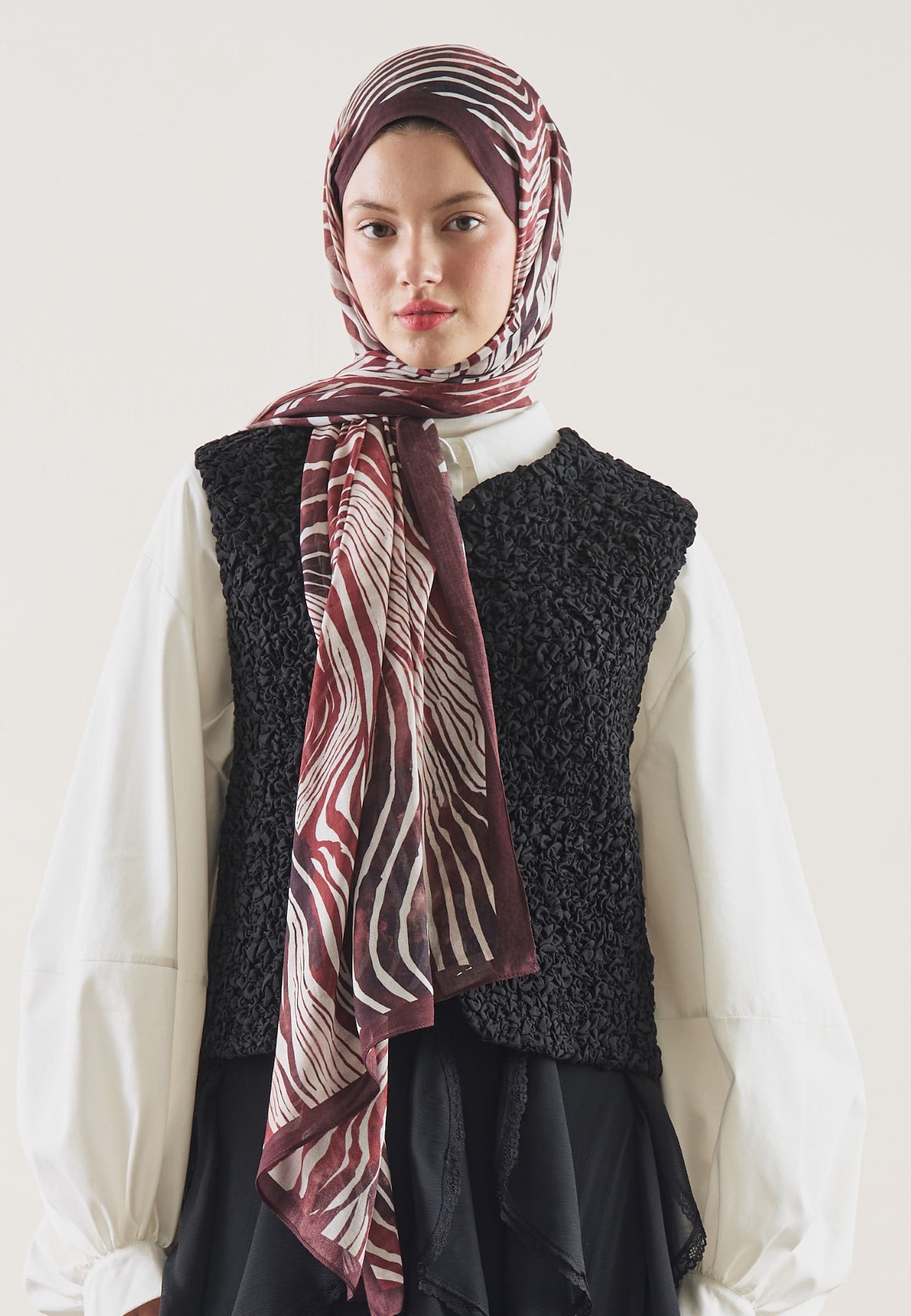 Wıld Zebra Desen Rami Şal Bordo