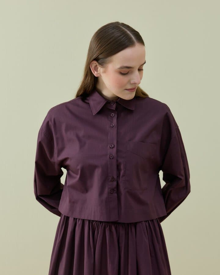Poplin Kısa Crop Cepli Gömlek Mürdüm