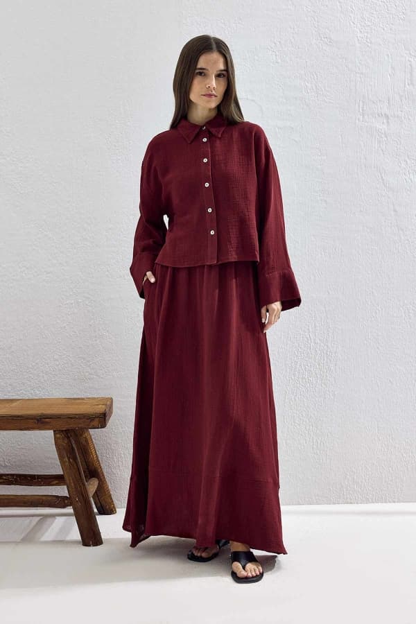 Müslin Bordo Etek Takım