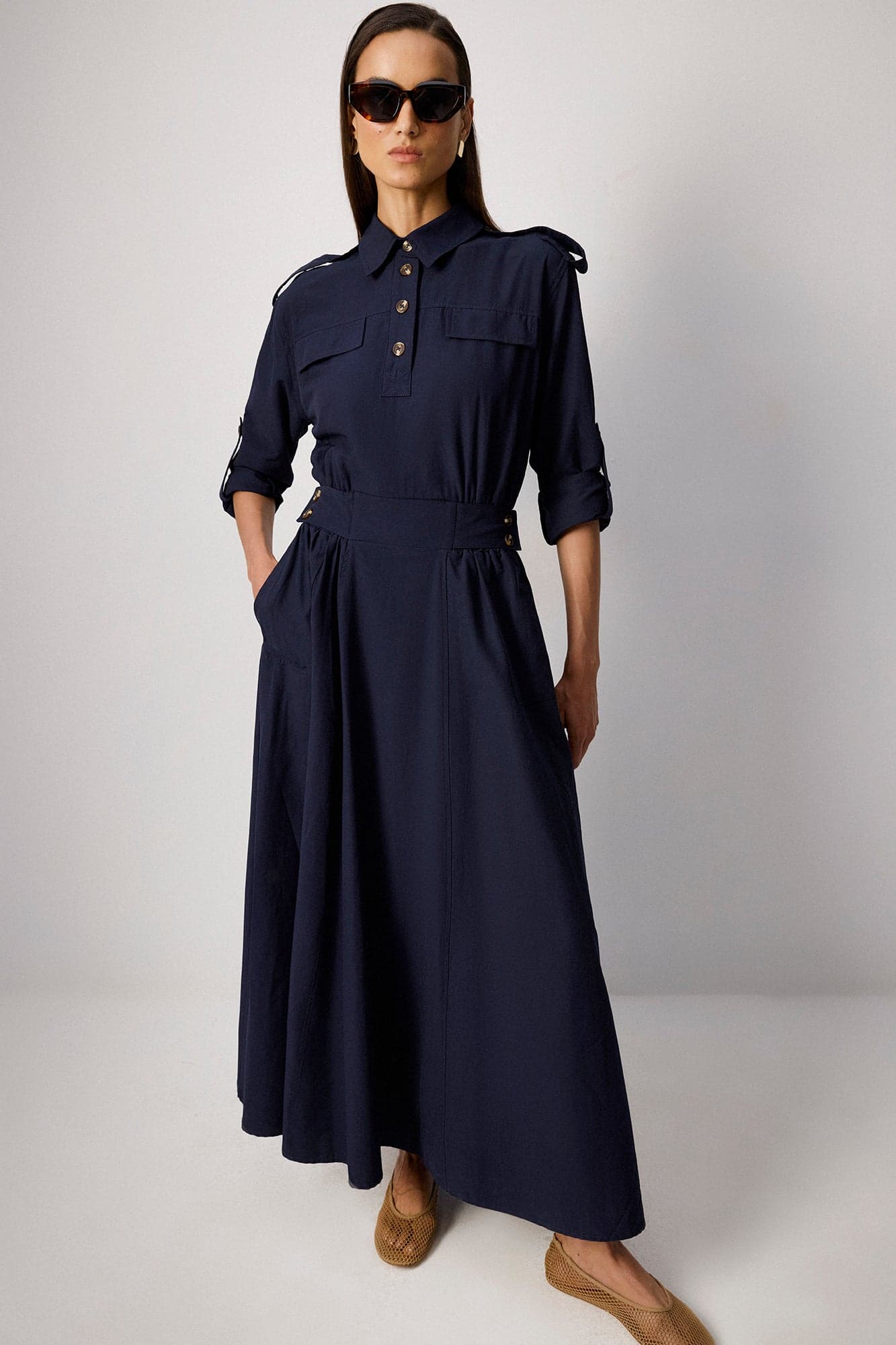SHIRT COLLAR POPLIN DRESS