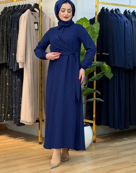 Bayan Indigo 1222 Yakalı Düğmeli Elbibse