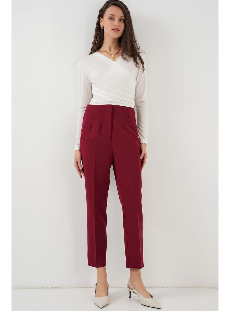 Yüksek Bel Kumaş Pantolon Bordo