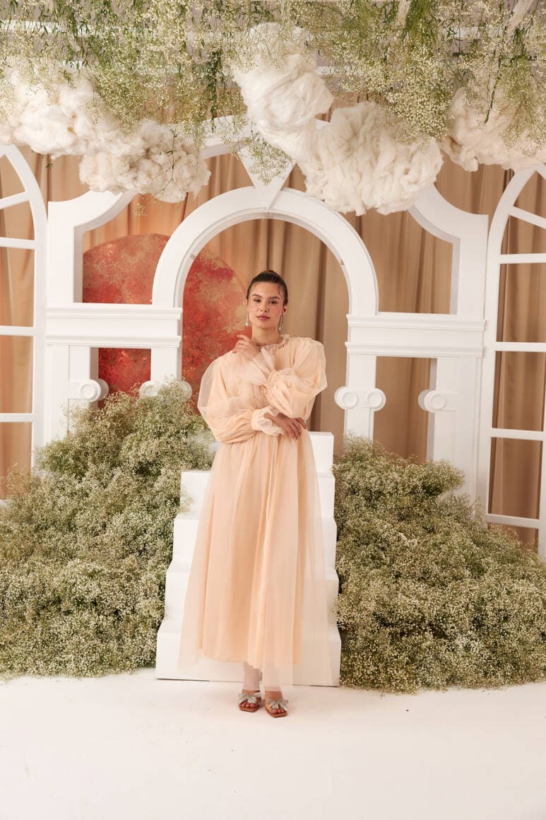 Clara Organze Abiye Elbise Soft Pudra