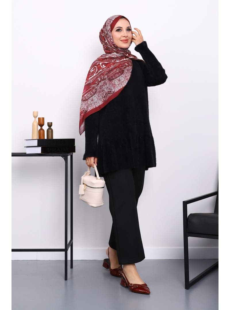 Volanlı Angora Triko Tunik Siyah