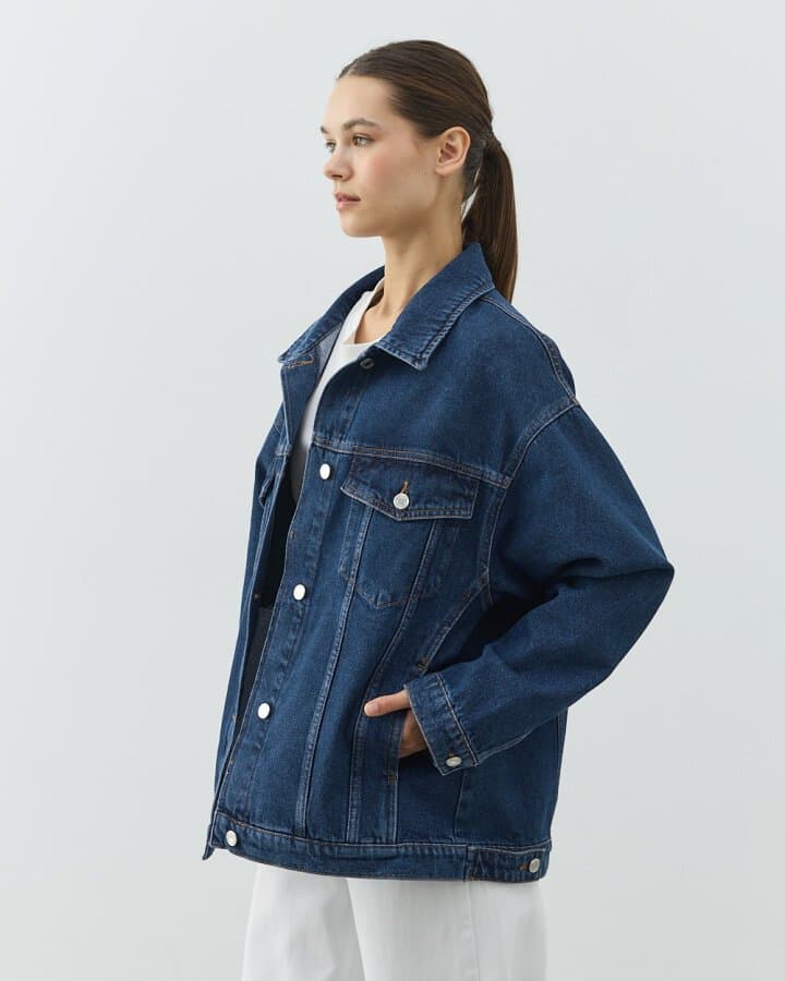 Oversize Unisex Jean Ceket Mavi