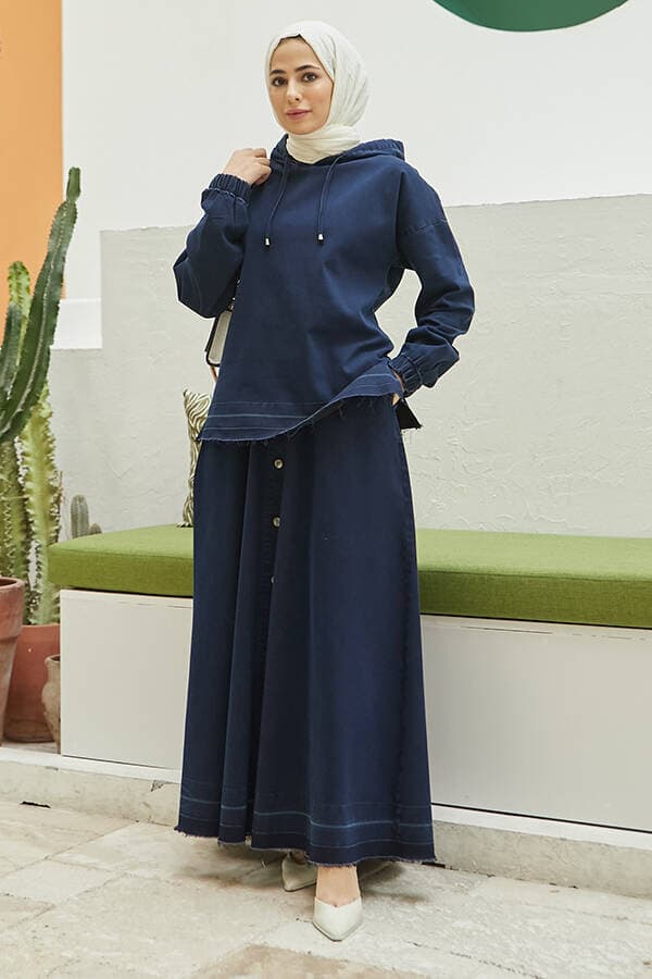 6544 - Denim Etek ve Tunik İkili Takım Lacivert