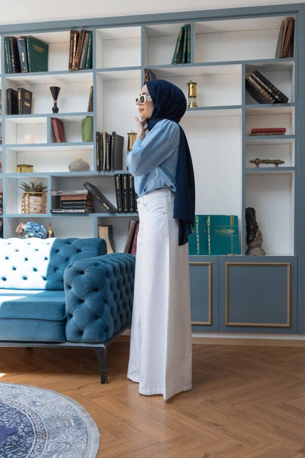 1162-Gabardin Pantolon Etek Beyaz