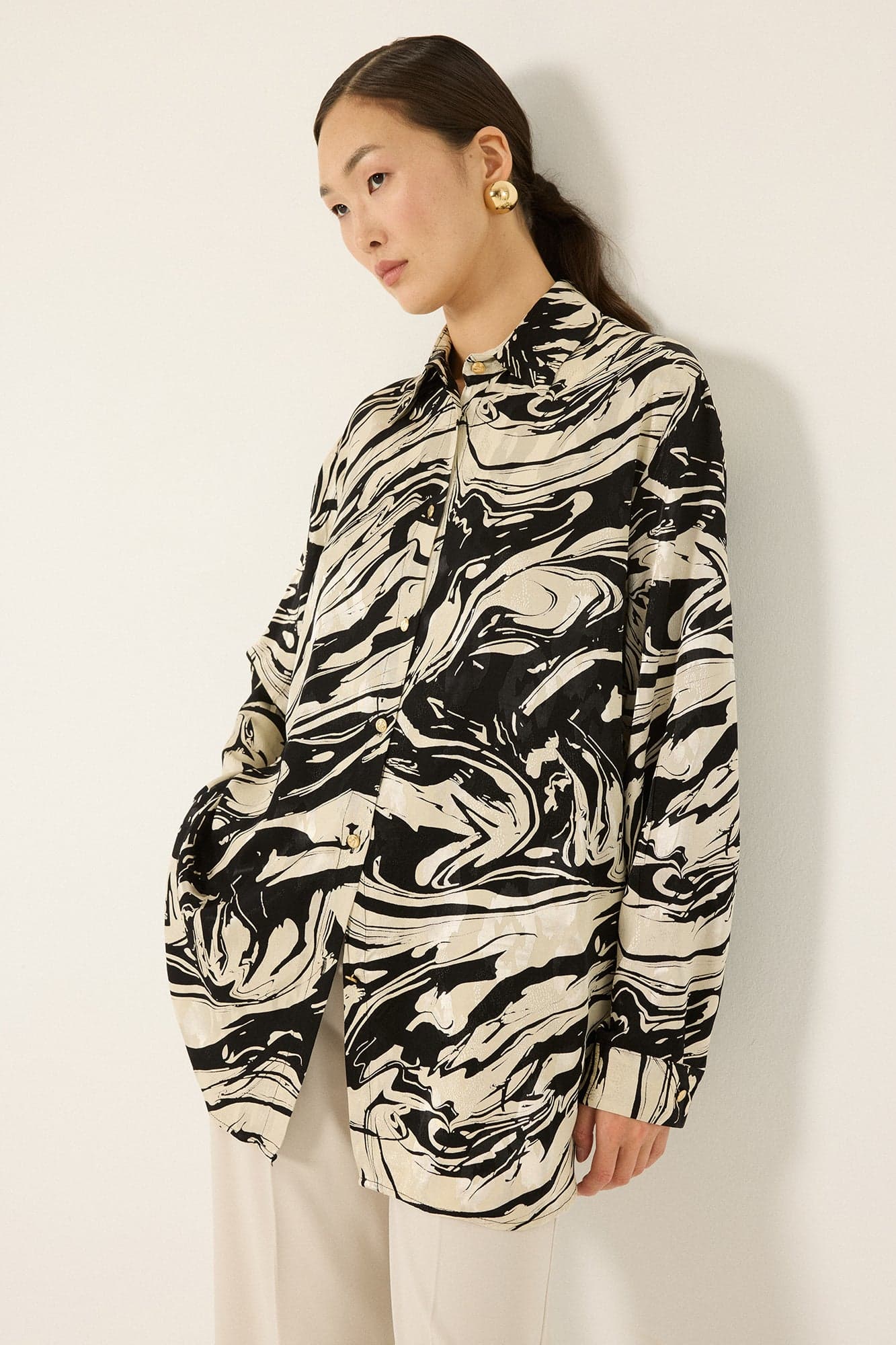 PATTERNED JACQUARD FLOWY SHIRT