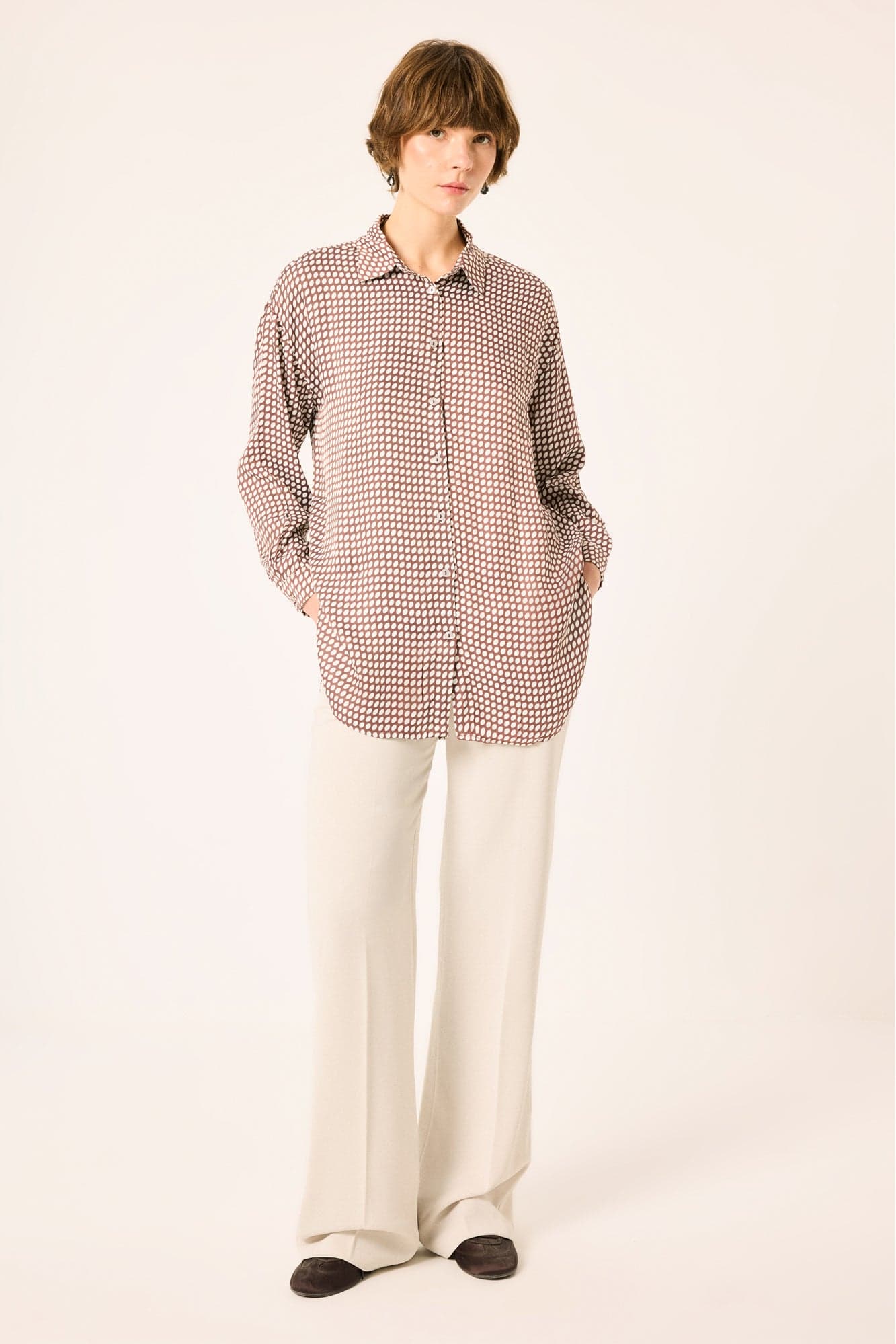 PATTERNED DRAPED LONG SHIRT