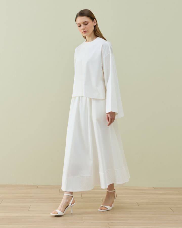 Paper Gabardin Yırtmaçlı Basic Bluz Ekru