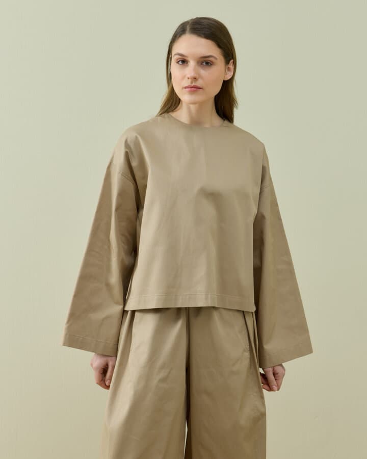Paper Gabardin Yırtmaçlı Basic Bluz Camel
