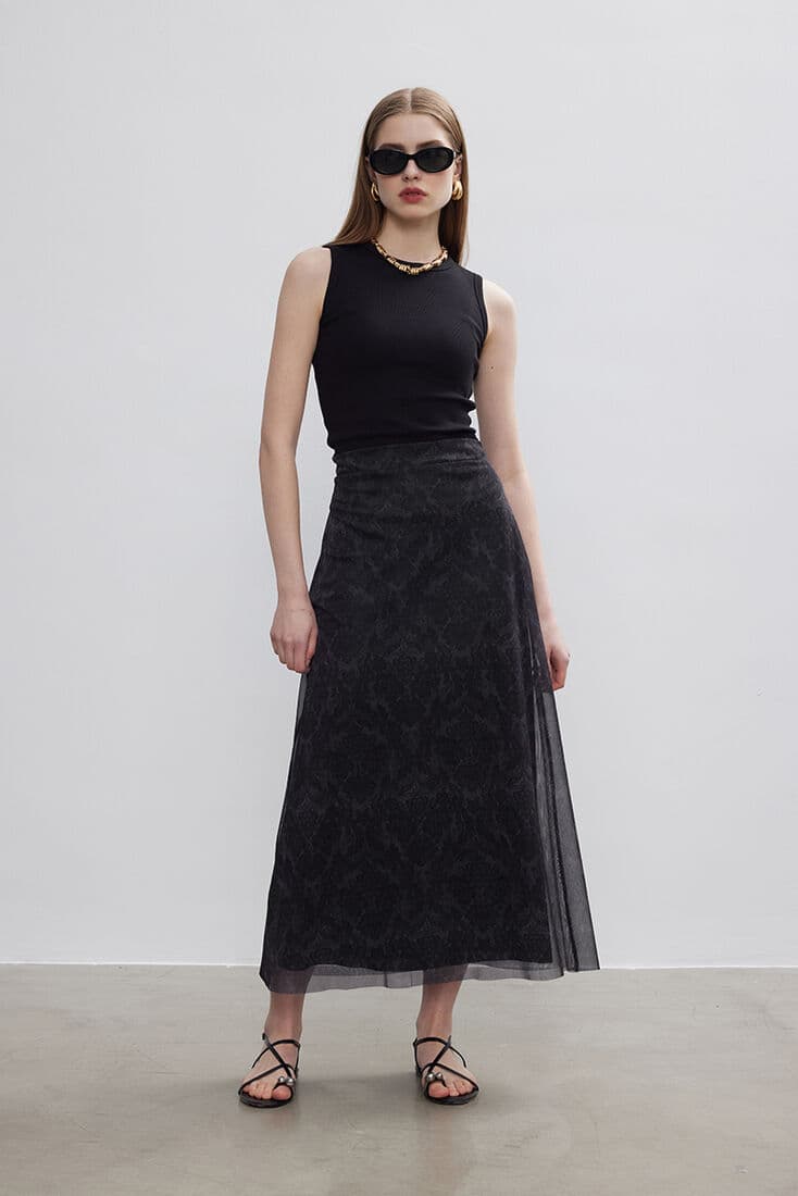 ANTRASİT FLORAL TÜL ETEK