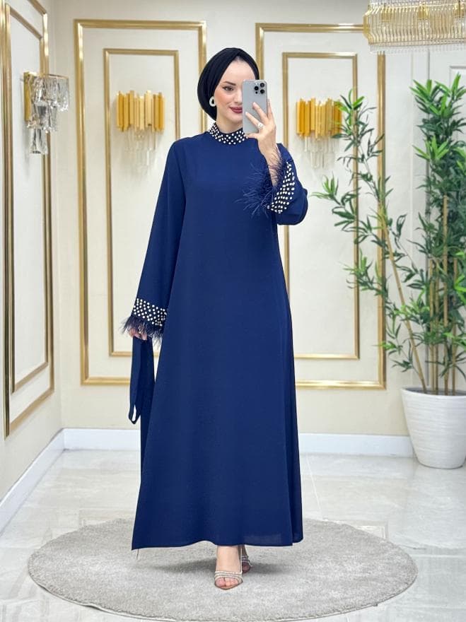 Alvina Kolları Taş Detaylı Elbise Saks